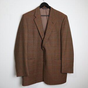 Ermenegildo Zegna Vintage Men's Wool Plaid Print Brown Sport Coat Size 42 Tall